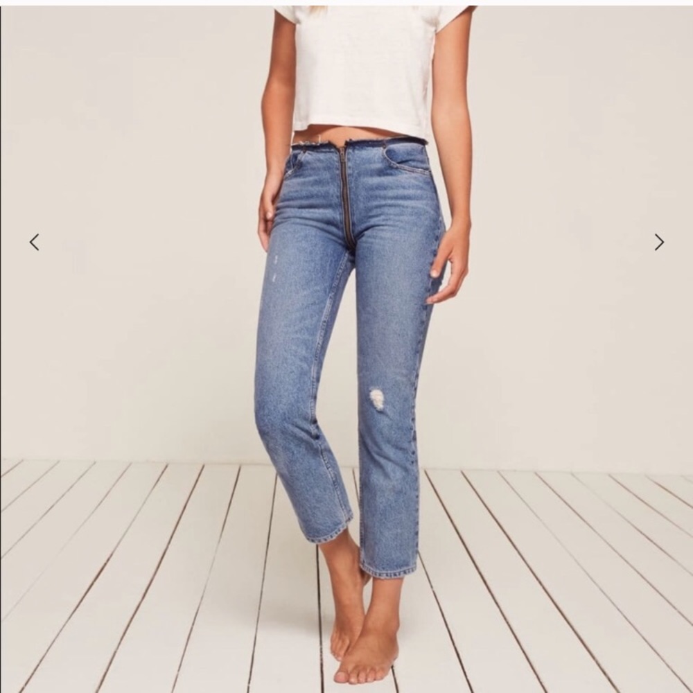 $148 REFORMATION CROPPED ZIPPER JEANS - Picture 4 of 5